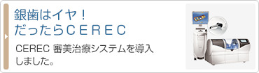 CEREC：
CEREC審美治療システムを導入しました。